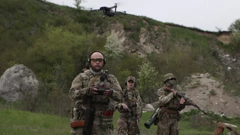 Ukrainian soldiers training with a drone Stock Footage 246414853