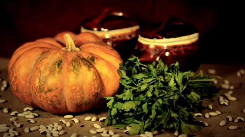 Ukrainian still life- The pumpkin Stock Footage 34380824