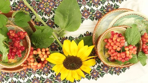 Ukrainian traditions, embroidered cloth Video stock 92987553