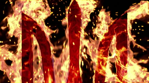 Ukrainian Trident in Fire in a 3D animation Stock Footage 238970145