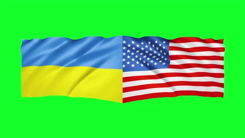 Ukrainian USA flags waving in the wind animation Stock Footage 171265207