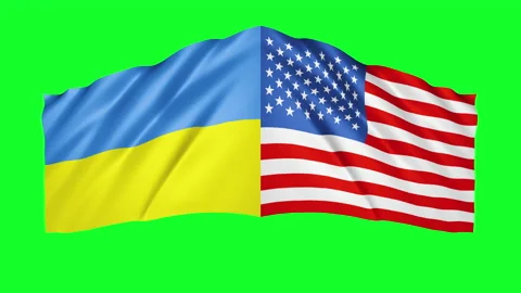 Ukrainian USA flags waving in the wind animation Stock Footage 171334136