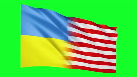 Ukrainian USA flags waving in the wind animation Stock Footage 172393379