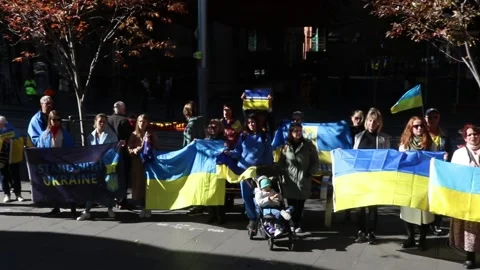 Ukrainians protest at Freelancer.com Head Office Video stock 196902996
