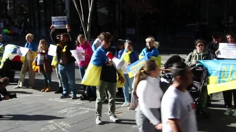 Ukrainians protest at Freelancer.com Head Office 스톡 동영상 197395505