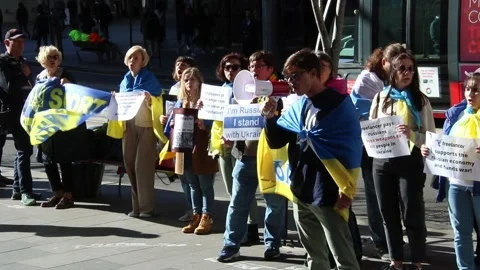 Ukrainians protest at Freelancer.com Head Office 스톡 동영상 197395514