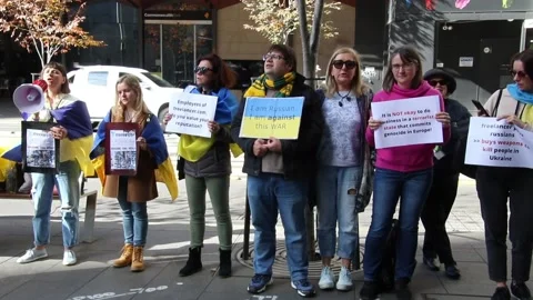 Ukrainians protest at Freelancer.com Head Office Video stock 197395516