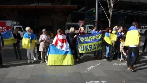 Ukrainians protest at Freelancer.com Head Office Stock Footage 198114716