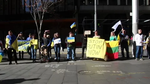 Ukrainians protest at Freelancer.com Head Office 스톡 동영상 198115507