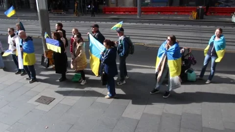 Ukrainians protest at Freelancer.com Head Office 스톡 동영상 198116957