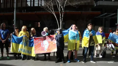 Ukrainians protest at Freelancer.com Head Office Stock Footage 200801911