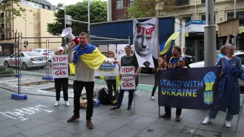 Ukrainians protest at German Consulate Stock Footage 186028674