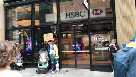 Ukrainians protest HSBC Stock Footage 172903247