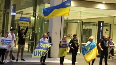 Ukrainians protest at HSBC HQ Stock Footage 178922741