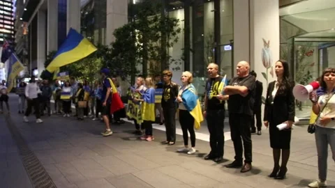 Ukrainians protest at HSBC HQ Stock Footage 178927320