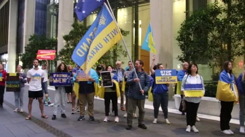 Ukrainians protest at HSBC HQ Video stock 178954140