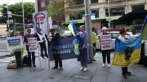 Ukrainians protest outside the German Consulate Stock-Footage 185982130