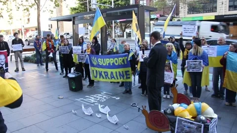 Ukrainians protest outside the German Consulate Stock Footage 197299960