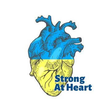 Ukrainians Strong at Heart Illustration. Ukrainian flag in a hand drawn Stock Illustration