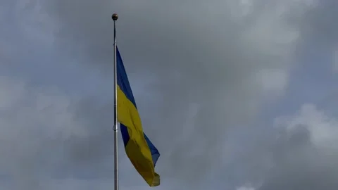 Ukranian flag waving in the sky. 2x slow Stock Footage 211681529