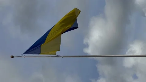 Ukranian flag waving in the sky. 2x slow. Vertical video Stock Footage 211681555