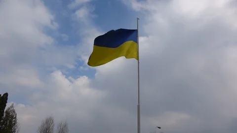 Ukranian flag on the wind with sky at the background Stock Footage 85527762