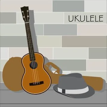 Ukulele and Panama Hat Stock Illustration