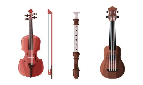 Ukulele and Violin as String Musical Instrument Vector Set Stock Illustration