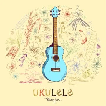 Ukulele baryton in round shape pattern Stock Illustration