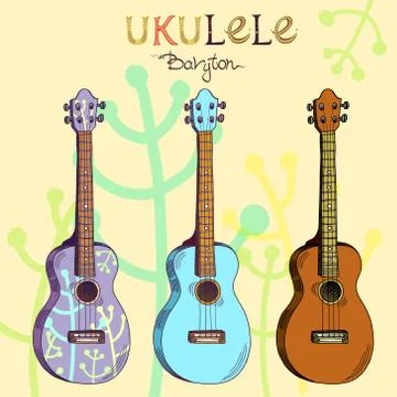 Ukulele baryton set. Stock Illustration