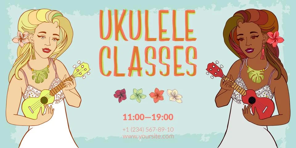 Ukulele girls Stock Illustration