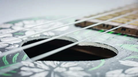 Ukulele guitar strings close up. Macro view. Stock Footage 111353083
