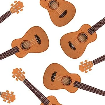 Ukulele guitars seamless vector pattern on a white background Illustrazione stock