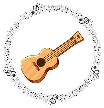 A ukulele with musical notes on white background イラスト素材