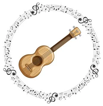 A ukulele with musical notes on white background 스톡 일러스트