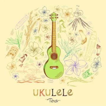 Ukulele  tenor in round shape pattern Stock Illustration