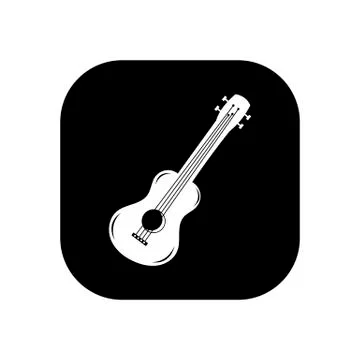 Ukulele - vector logo icon for web. white on black. Minimalistic cartoon styl Stock Illustration