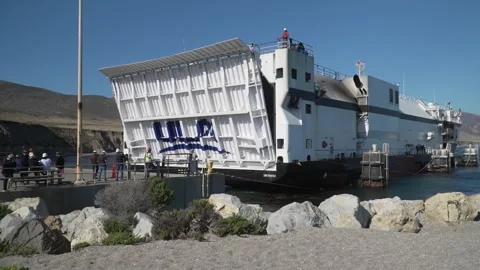 ULA cargo ship R/S Rocketship docking at Vandenberg Space Force Base Stock Footage 274264822