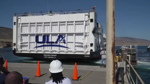ULA cargo ship R/S Rocketship docking at Vandenberg Space Force Base Stock Footage 274264835