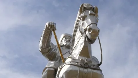 Ulaanbaatar, MONGOLIA-August 23, 2015: Huge majestic figure of Genghis Khan. Stock Footage 195808548