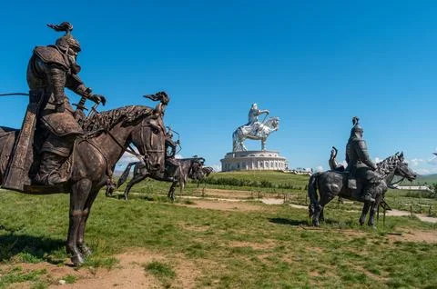 Ulaanbaatar, Mongolia - August 9, 2018: Equestrian statue of Genghis Khan w.. Stock Photos