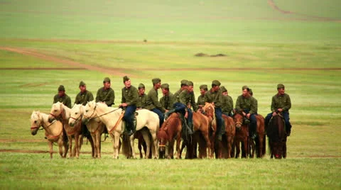 ULAANBAATAR, MONGOLIA - JULY 2013: Mongolian Cavalry at Naadam Festival Video stock 32425673