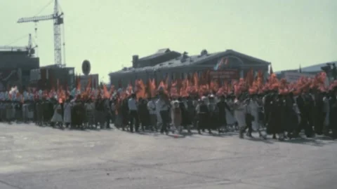 Ulan Bator, Mongolia - 1986: Mongolian people march indipendence parade Stock-Footage 172138568
