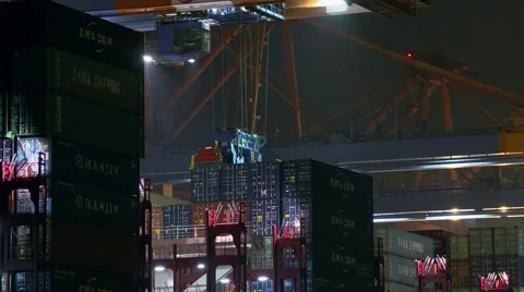 ULCS Ultra Large Container Ship - Port of Hamburg Stock Footage 57823458