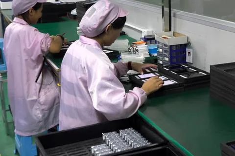 Ulefone factory, assembling and quality control of smartphones Stock Photos