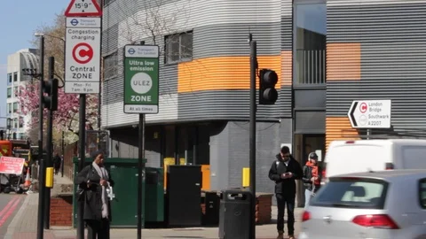 ULEZ (Ultra low emission zone) London prepare for new charge Stock Footage 106152080