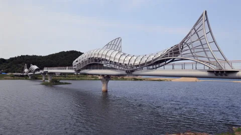 Uljin Sweet Fish Bridge Over the Wangpi Stream Stock Footage 311725724