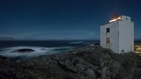 Ulla lighthouse with Northern Lights Stock Footage 147432435