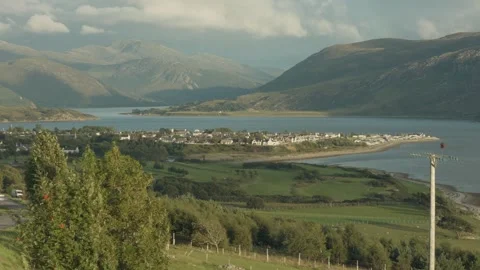 Ullapool (Scotland) small pan from hilltop Stock Footage 343764760