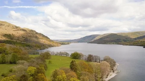 Ullswater, English Lake District; aerial drone reverse reveal Stock Footage
